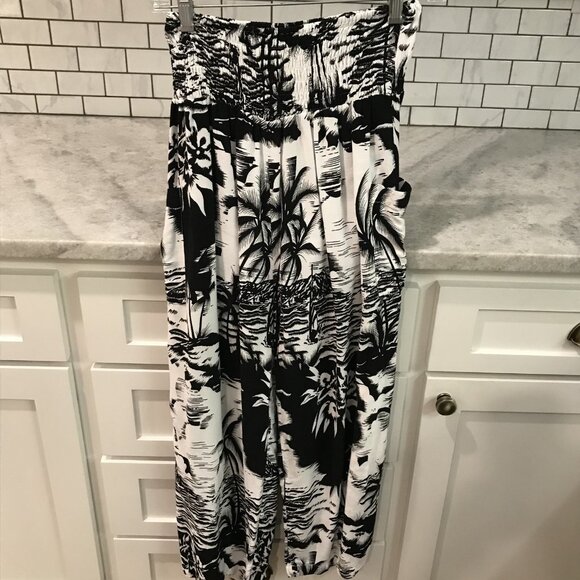 Island Planet Wide Leg Pants Womens Small Black Smocked Waist Pockets Beach Boho - Picture 2 of 12